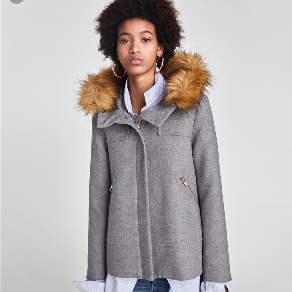 SUPER SALE Zara Grey Coat with Hood - like new